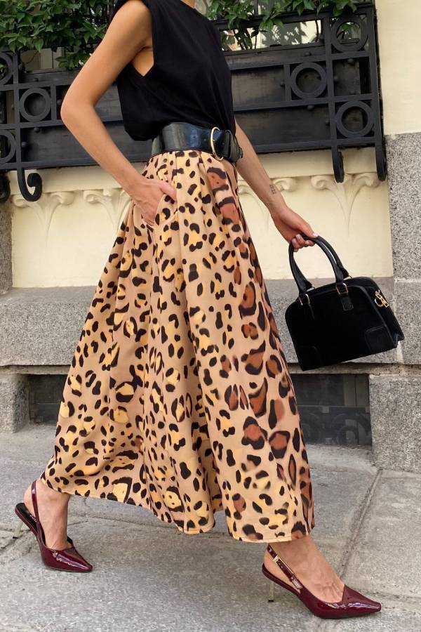 Stylish Leopard Print Large Hem Maxi Skirt