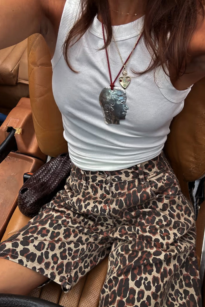 Cotton Leopard Print Shorts