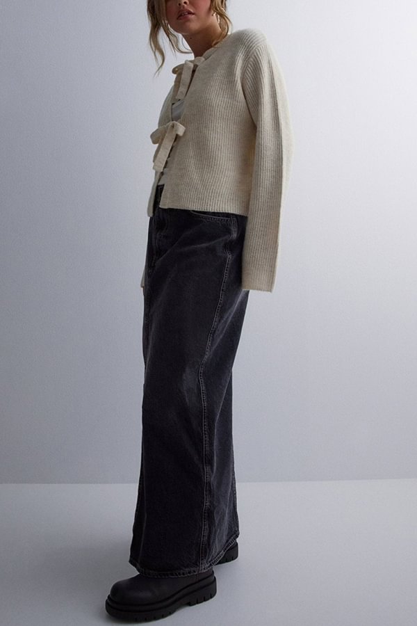Color Loose Long Sleeve Lace-up Knitted Cardigan