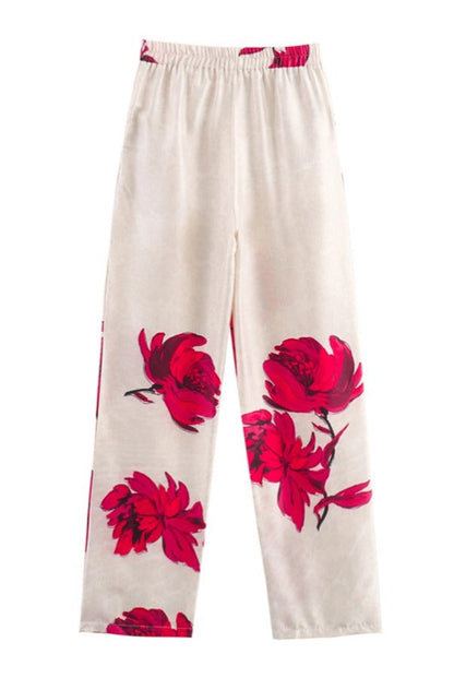 Special Attendance Satin Print High Rise Elastic Waist Pocket Pants