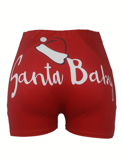Santa Baby Print Skinny Shorts Hf2104