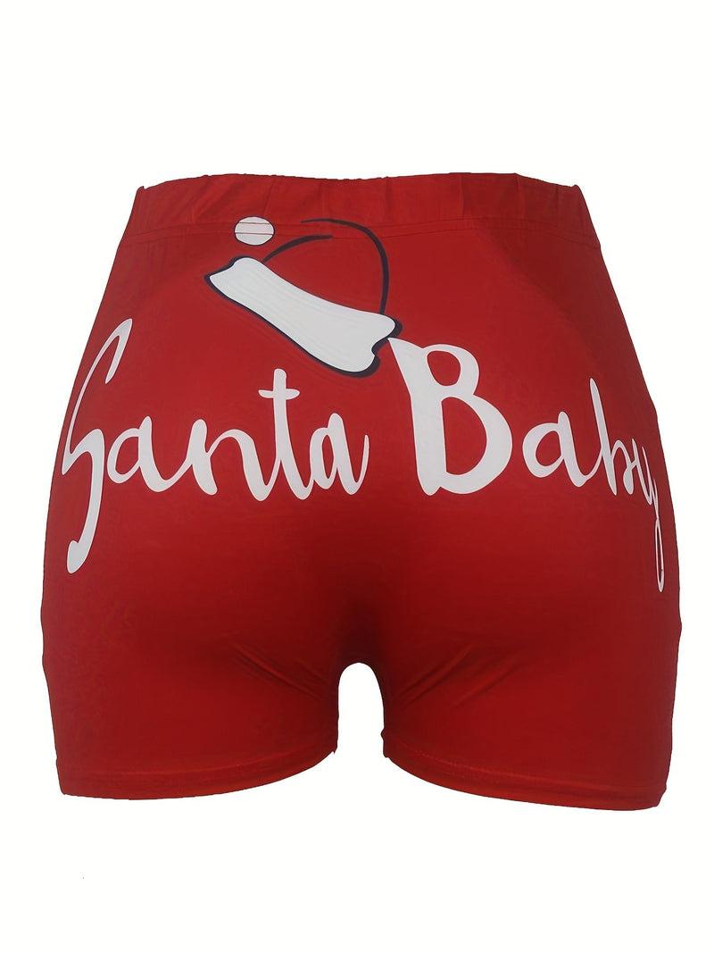 Santa Baby Print Skinny Shorts Hf2104