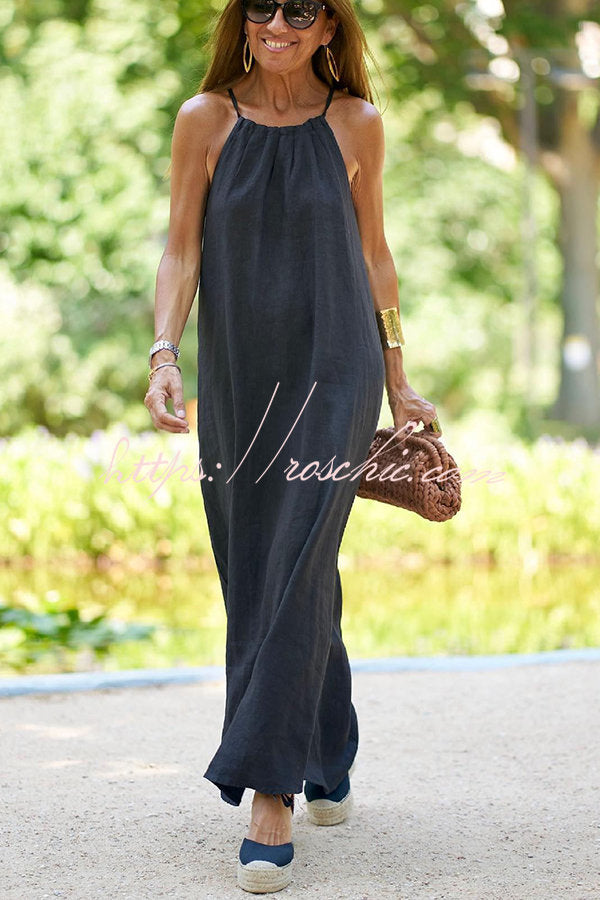 Down by the Cove Linen Blend Halter Maxi Dress