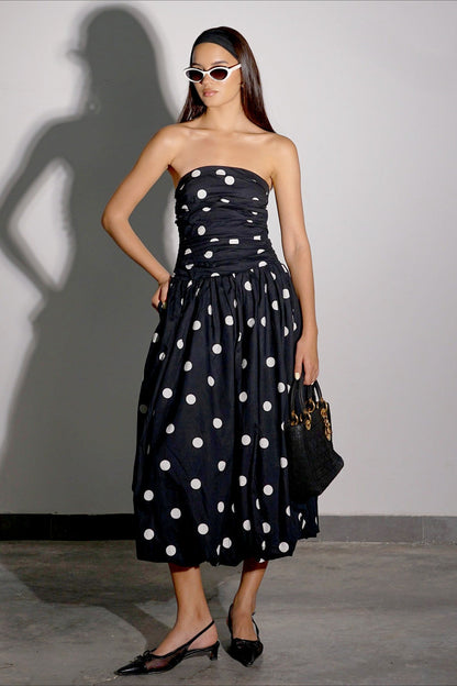 Polka Dot Strapless Bodycon Maxi Dress