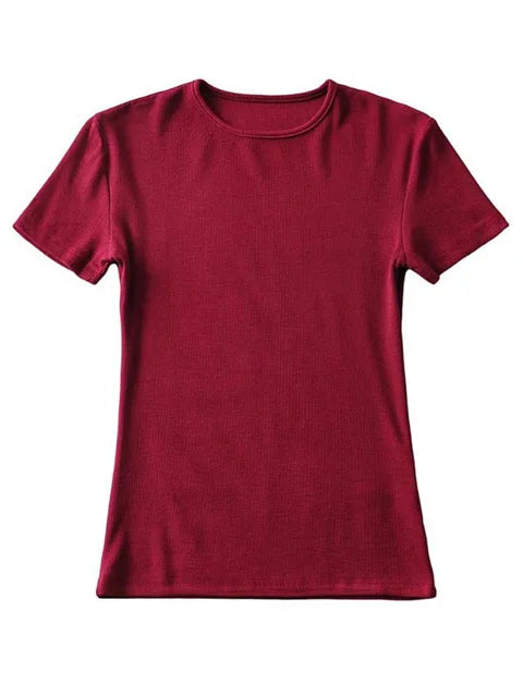 Summer Woman Skinny Fit T-shirt Tight Short-sleeve O-neck Tee Basic Crop Tops T Shirt