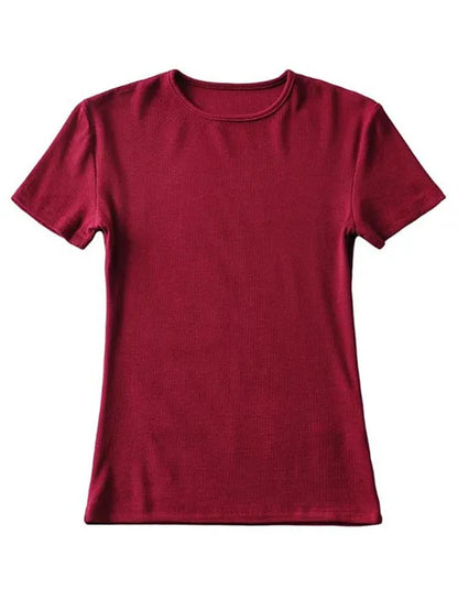 Summer Woman Skinny Fit T-shirt Tight Short-sleeve O-neck Tee Basic Crop Tops T Shirt