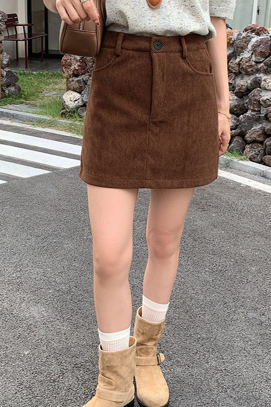 Corduroy High Waist A-line Skirt