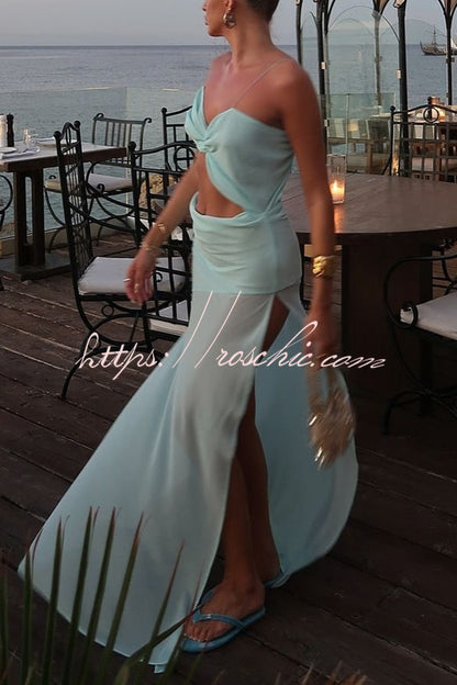 Halter Waist-baring Backless Lace-up High-slit Maxi Dress