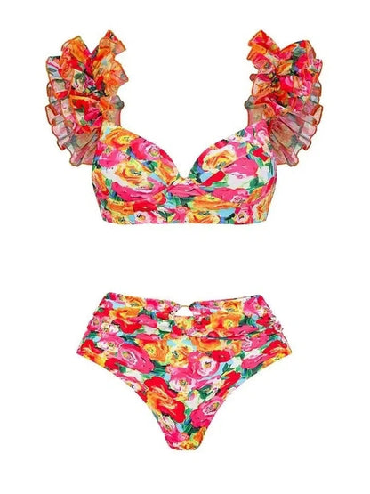 Print Ruffle Bikini Set With Skirt