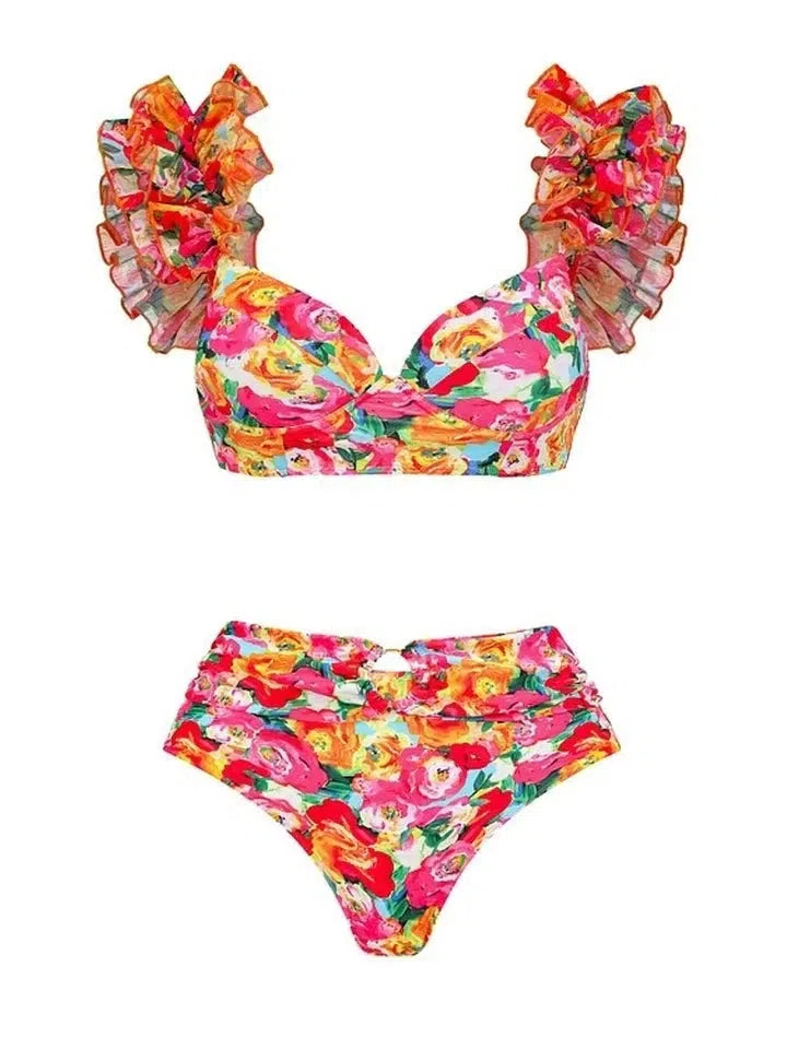 Print Ruffle Bikini Set With Skirt