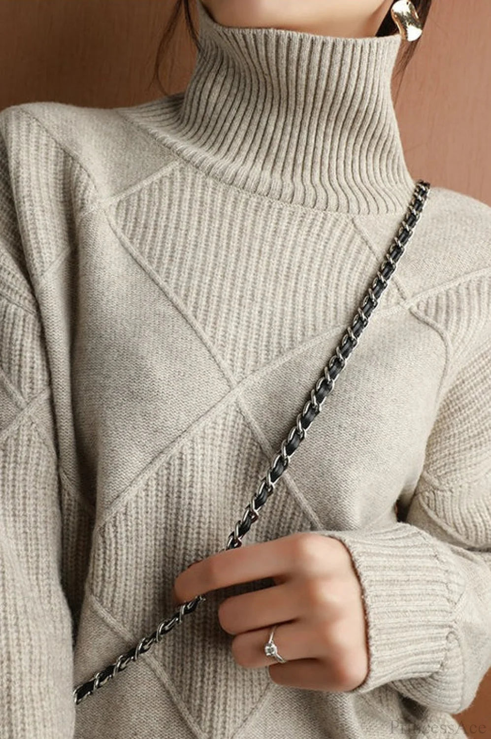 Diamond Pattern Turtleneck Loose Long-sleeve Sweater