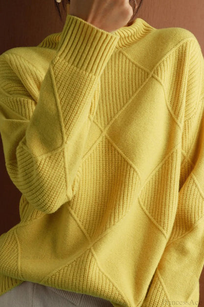 Diamond Pattern Turtleneck Loose Long-sleeve Sweater