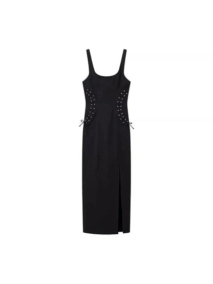 Sleeveless Lace-up Slit Midi Dress