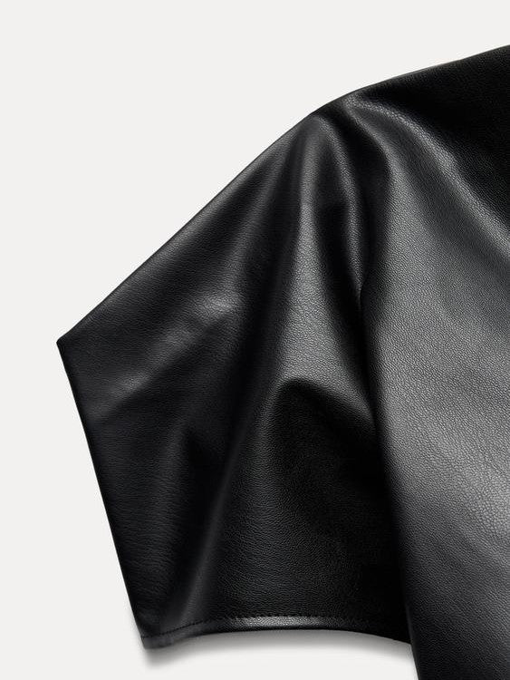 Asymmetric Pu Leather Slit Midi Dress
