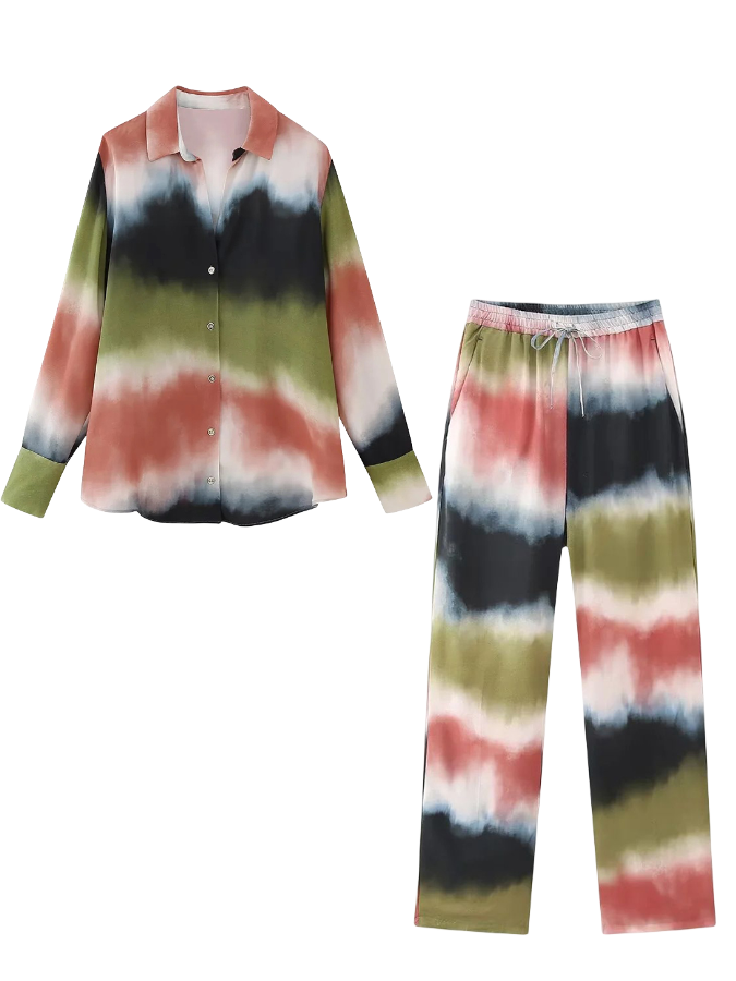 Printed Two Piece Shirt and Pants Set