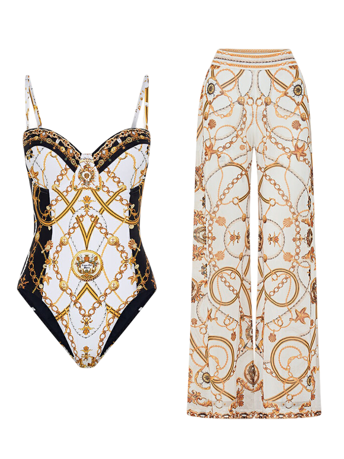 Printed One Piece and Pants Swimwear