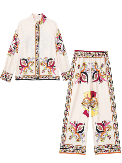 Printed Long Sleeves Shirt and Pants Sets
