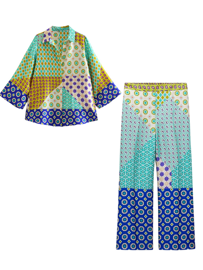 Printed Long Sleeves Shirt and Pants Sets