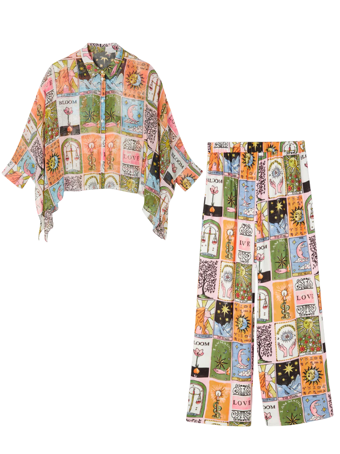 Printed Batwing Sleeves Shirt and Pants Sets