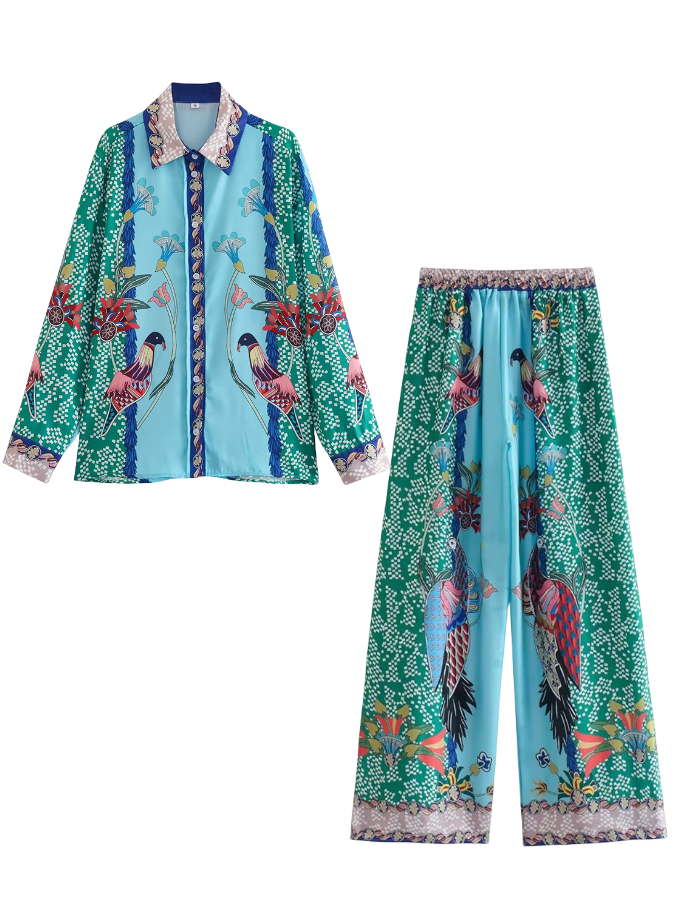 Printed Two Piece Shirt and Pants Set