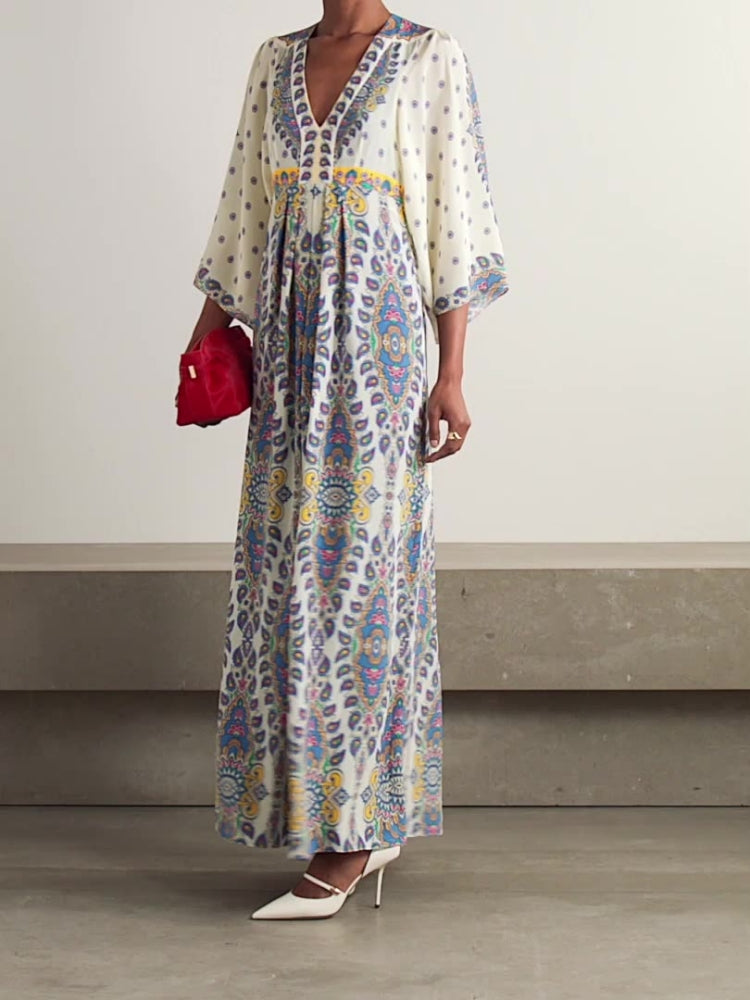 Loose Printed V-neck Maxi Dress