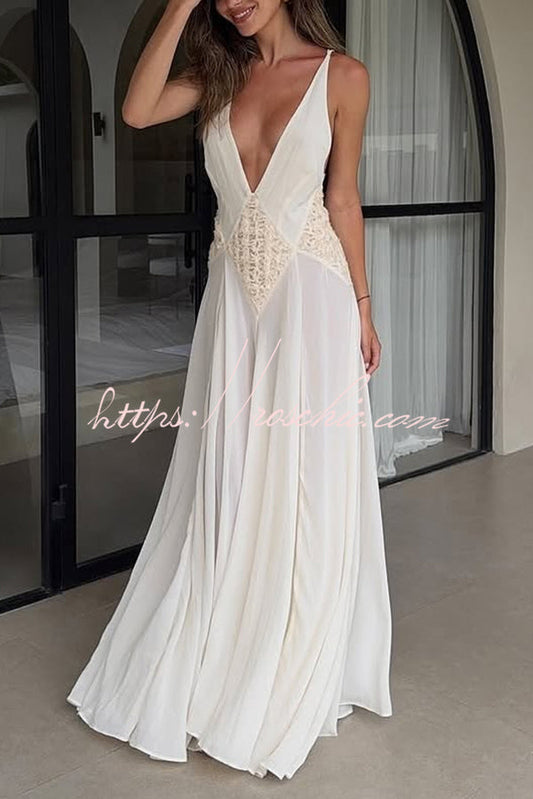 Venus by the Sea Tulle Lace Patchwork Backless Flowy Maxi Dress