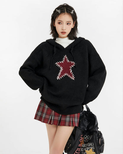 Oversized Star Patch Knit Sweater