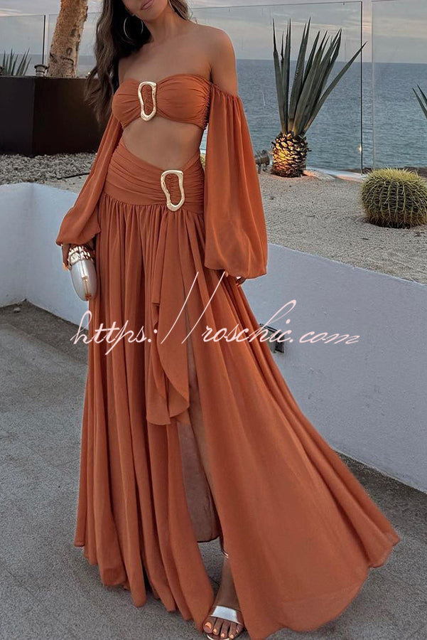 Vacation Chiffon High Rise Flowy Asymmetrical Drape Maxi Skirt