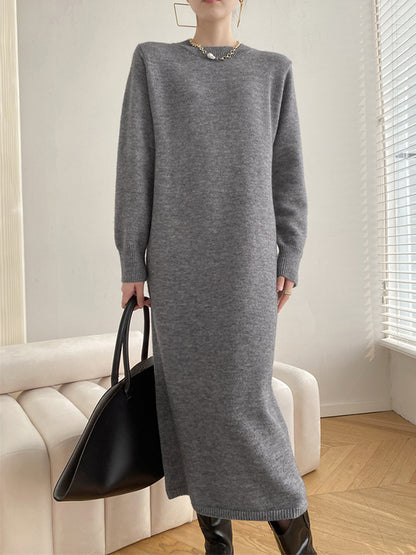 Urban Loose Long Sleeves Color Round-neck Sweater Dresses