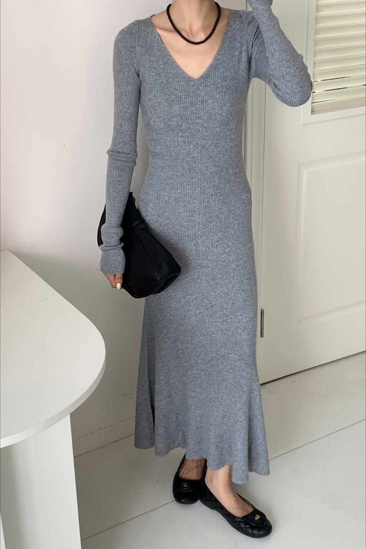 V-neck Wool Sweater Dress
