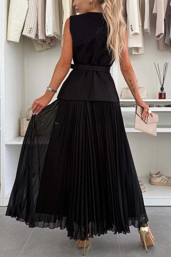 Relaxed and Pleated Tulle Side Zipper A-line Maxi Skirt