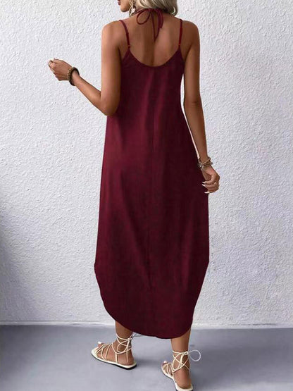 Loose Color Spaghetti-neck Maxi Dresses