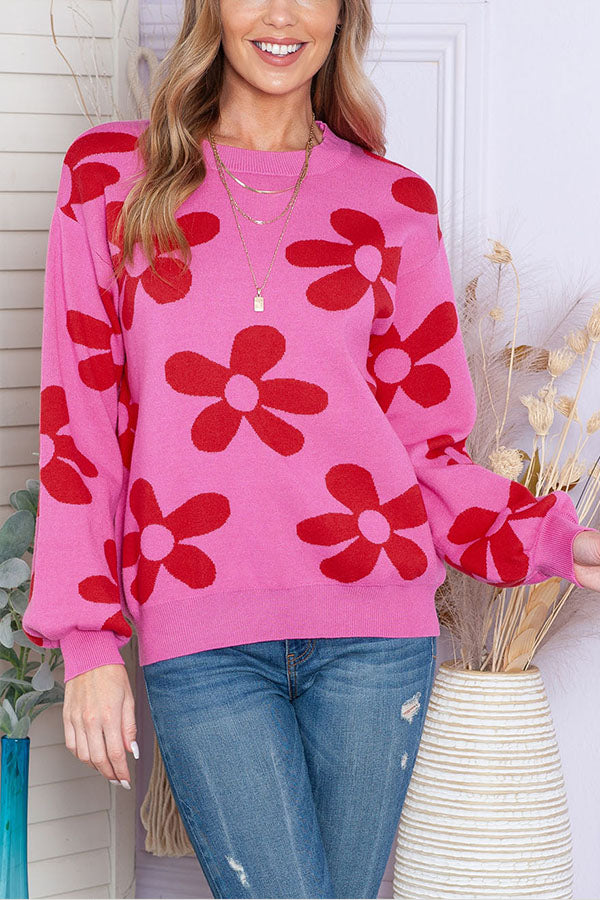 Print Knitted Long Sleeve Pullover Sweater