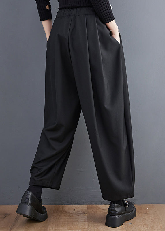 Pockets Crop Waist Elastic Cotton Spring Grey Pants