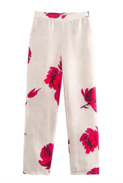 Special Attendance Satin Print High Rise Elastic Waist Pocket Pants