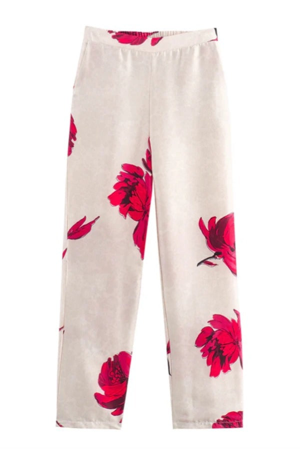 Special Attendance Satin Print High Rise Elastic Waist Pocket Pants