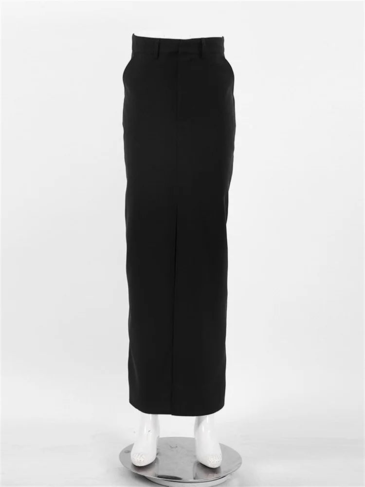 Black Long Skirt for High Waist Slim Bodycon Skirts Split Out Basic Straight Maxi Skirt