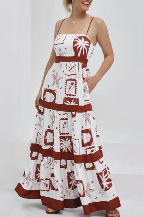 Ruffled With Print Maxi Dress
