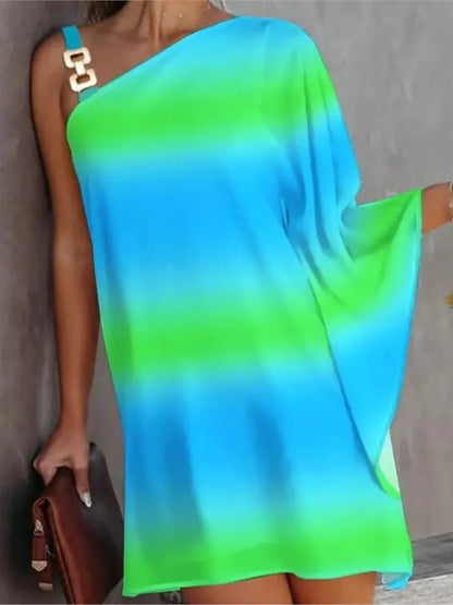 Summer Dresses for Irregular Mini Dress Gown One Shoulder Diagonal Neck Print Vestidos