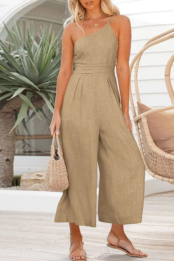 Sling Waist Pocket Straight Sleeveless Jumpsuit