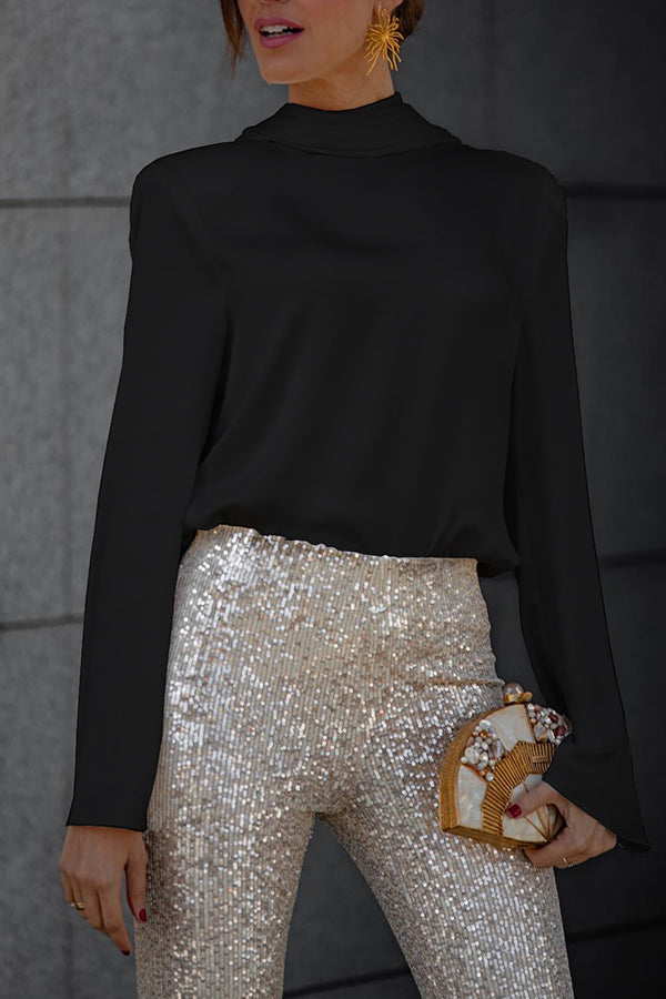 Secret of Elegance Satin Back Chain Cowl Neck Draped Blouse(shipped Within 24 Hours)