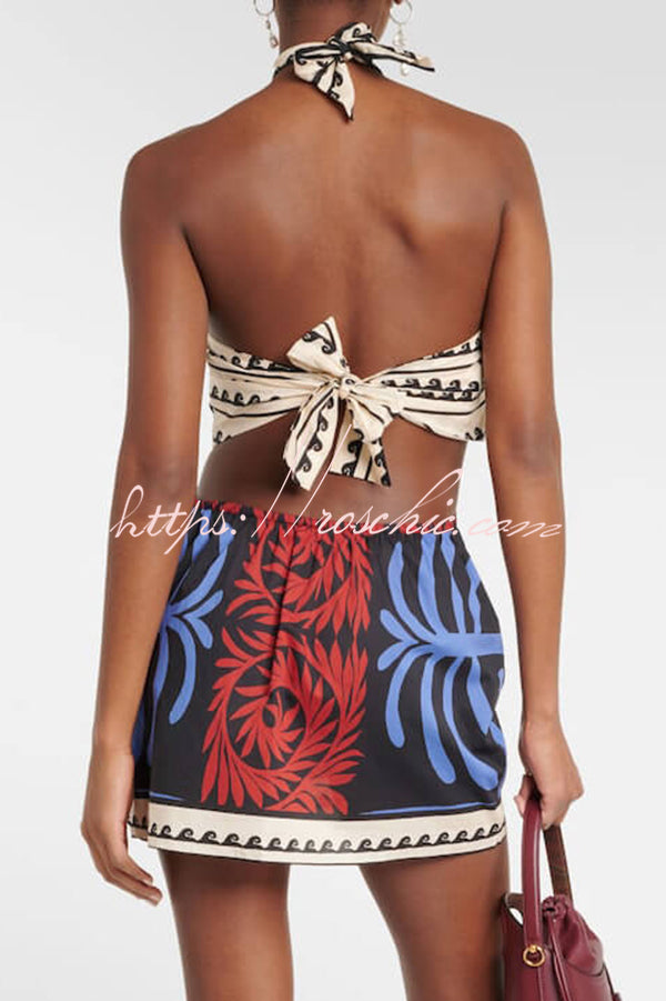 Unique Printed Halterneck Resort Beach Mini Dress