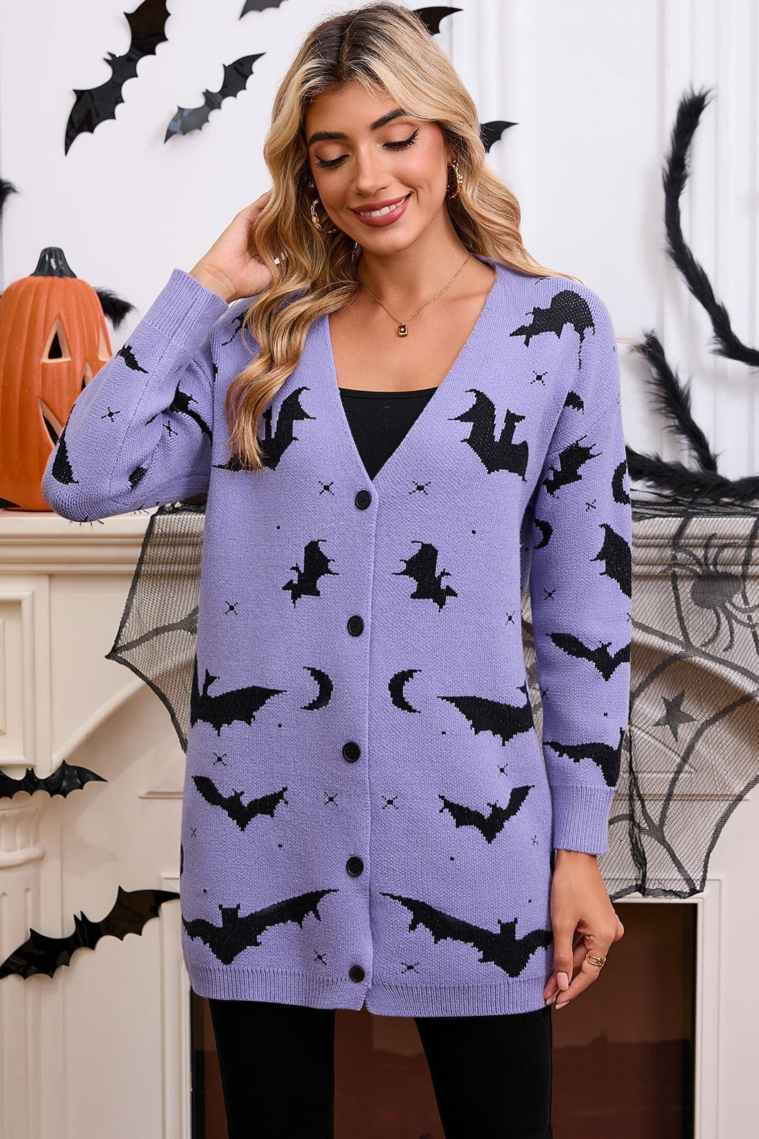 Halloween Bat Jacquard Knit Sweater