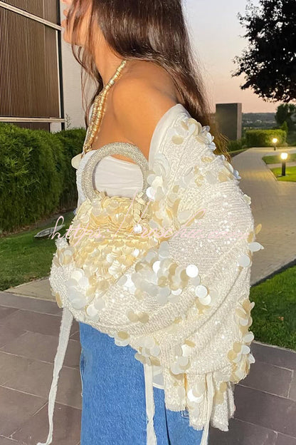 Sequined Long-sleeved Tie Loose Coat