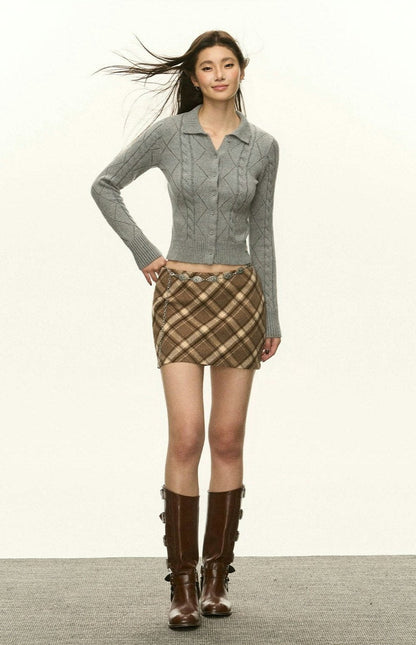 Diamond Knit Collared Cardigan
