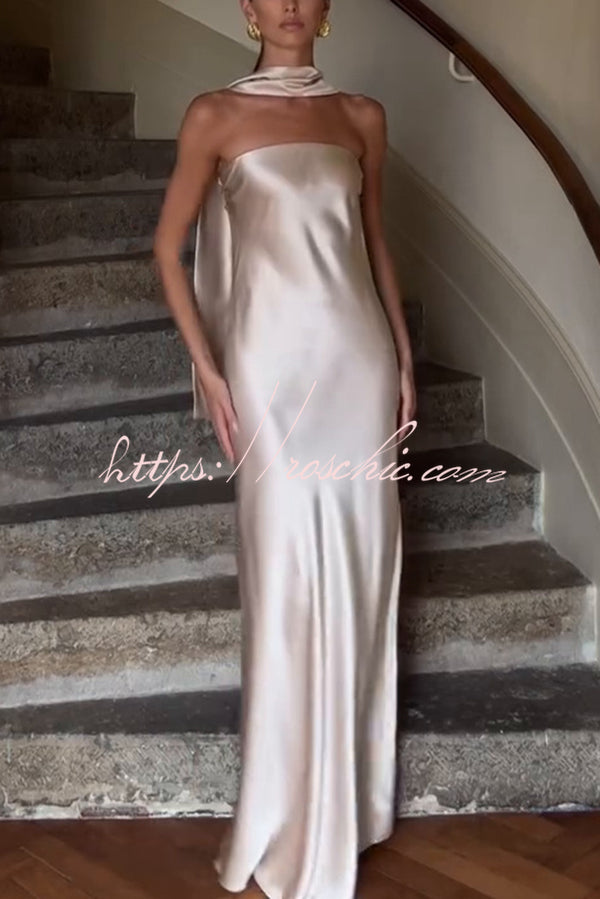 Satin Color Strapless Slim Maxi Dress