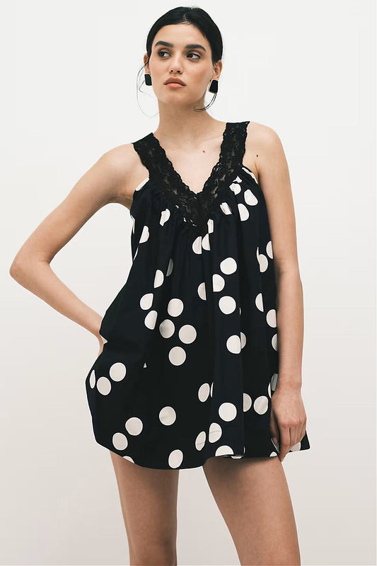 Lace Dot Loose a Line Mini Dress