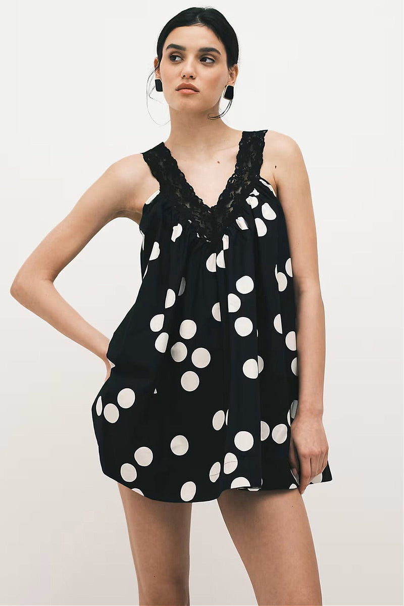 Lace Dot Loose a Line Mini Dress