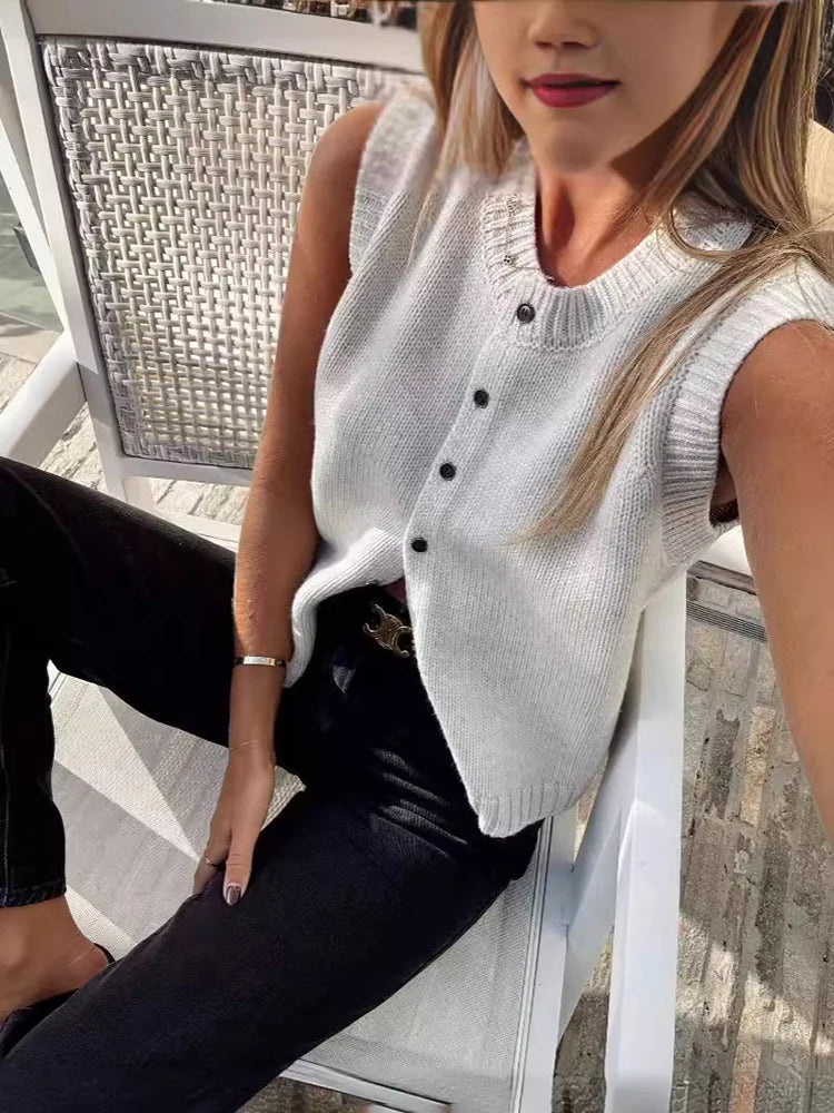Knitted Vests Top for Single-breasted Knitwear Cardigan Tank Sweater Female Sleeveless