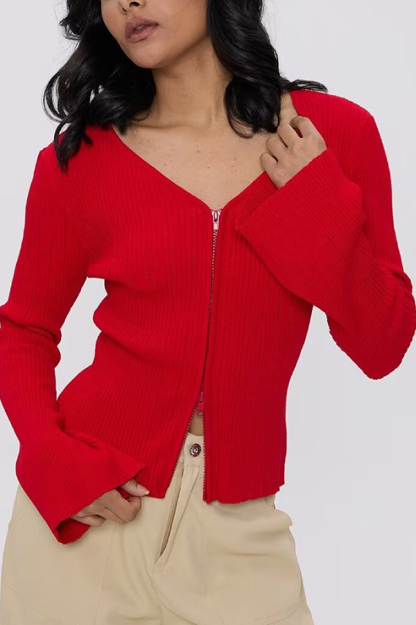 V-neck Knitted Cardigan Slim Sweater